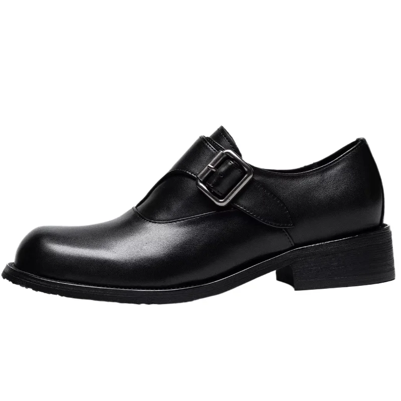 British High-end Square Head Derby Shoes for Men's Dress Shoes Genuine Leather Thick-soled Heightening Commuting Leather Shoes