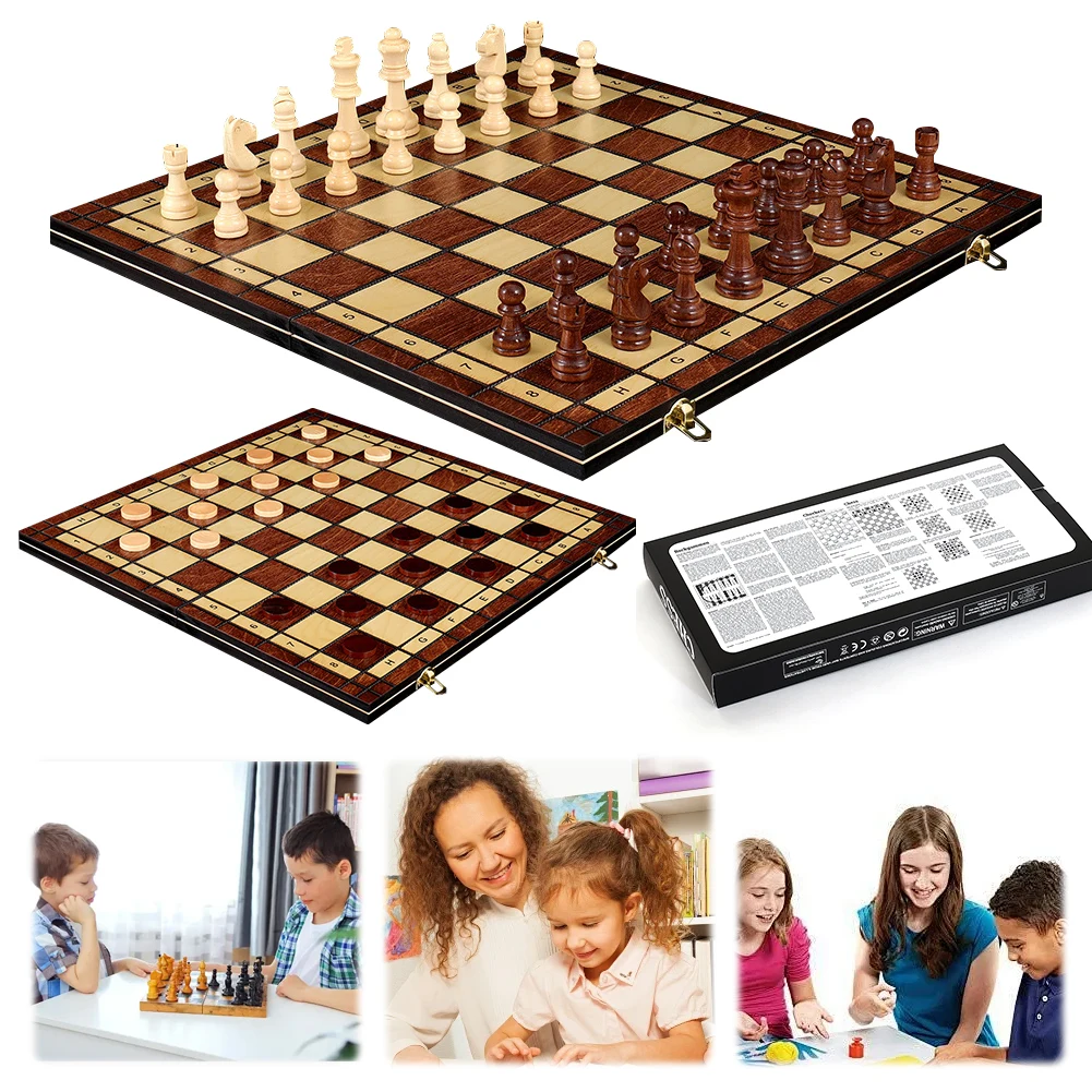 3 in 1 Chess Board Game Portable International Chess Game Educational Foldable Chess Board Set Multifunctional for Kids Adults