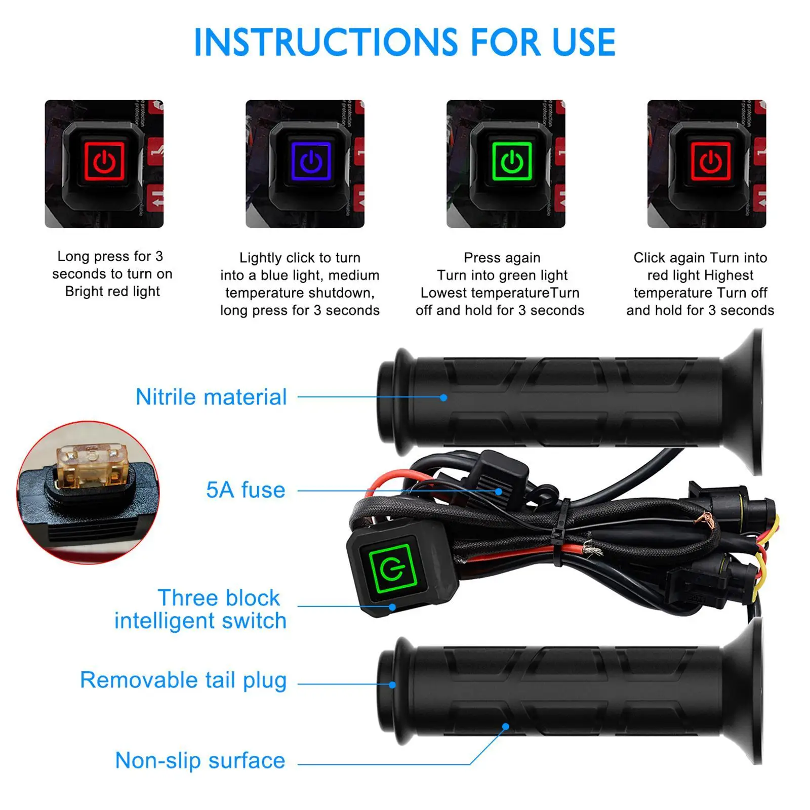 

Motorcycle Heated Grips 12V Adjustable Temperature Handlebar Grip Heater Warming Hand Accessory for 22mm Motorcycle