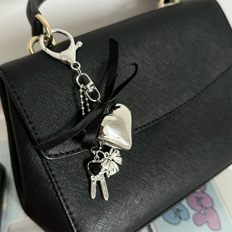 Lovely Delicate Big Heart Bowknot Keychain Mobile Phone Pendant Headphone Case Pendant Backpack Decoration Accessories Gifts