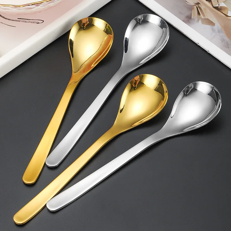 Korean Stainless Steel Thicken Spoon Long Handle Soup Spoons Ice Cream Dessert Tea Stirring Coffee Spoon Kitchen Accessories