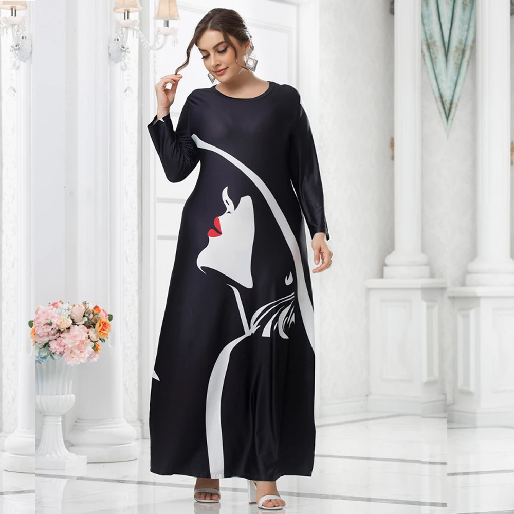 

L-5XL　Cheap Casual Chic And Elegant Black Women's Dresses Long Sleeve Large Size Dress Woman Fashion Sleepear Nightgown Outfit