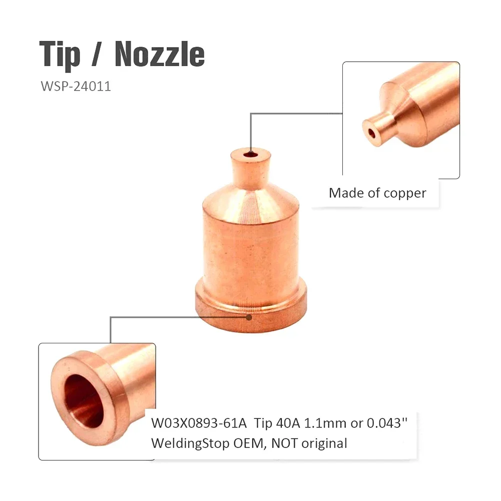 5 pz KP2845-5 Punte di contatto per taglierina al plasma 1.1mm 40A per LC105 per Tomahawk 1538 Kit di materiali di consumo per taglierina al plasma di alta qualità