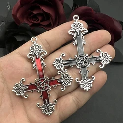 3pcs Gothic Large Cross Enamel Charms Pentagram Cross Pendants for Jewelry Making DIY Rosary Supplies Necklaces Crafts Accessory