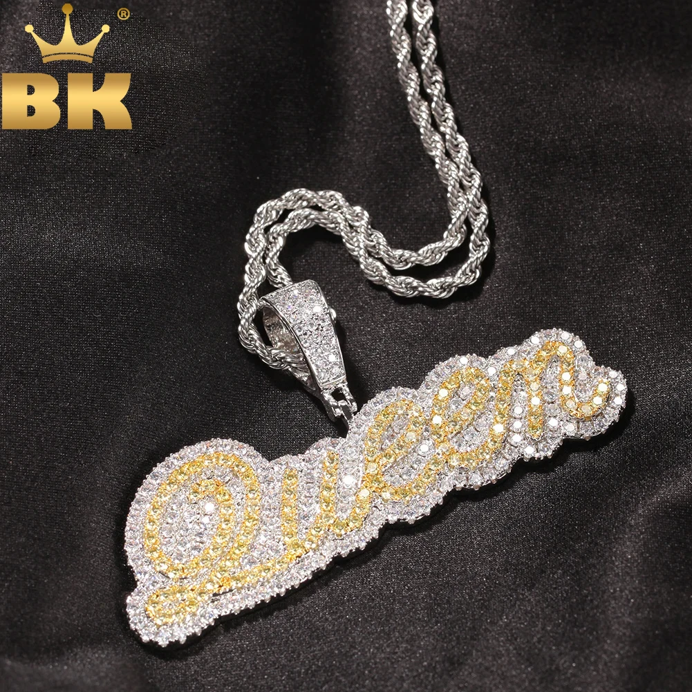 TBTK Personalized Name Necklace Big Size Bubble Edwardian Script Letter Iced Out White Pink CZ Custom Pendant Hiphop Jewelry