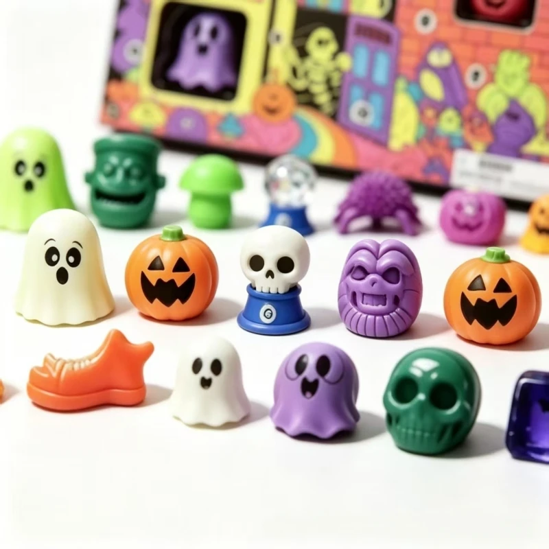 14‑Grid Halloween Advent Calendar Box, Ghost Pumpkin Skull Mini Squishy Decompression Toys, Surprise Party Small Gifts