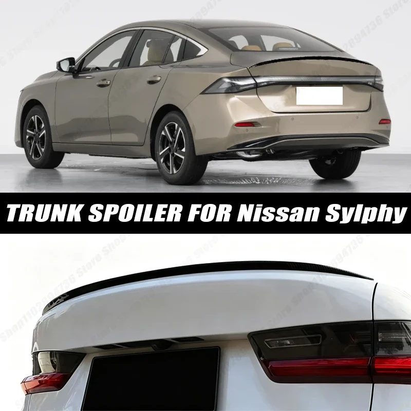120CM Glossy Black Soft Rubber Universal Rear Trunk Spoiler 5D Carbon Look Tail Wing Fit For Nissan Sylphy Sedan Car Accessories