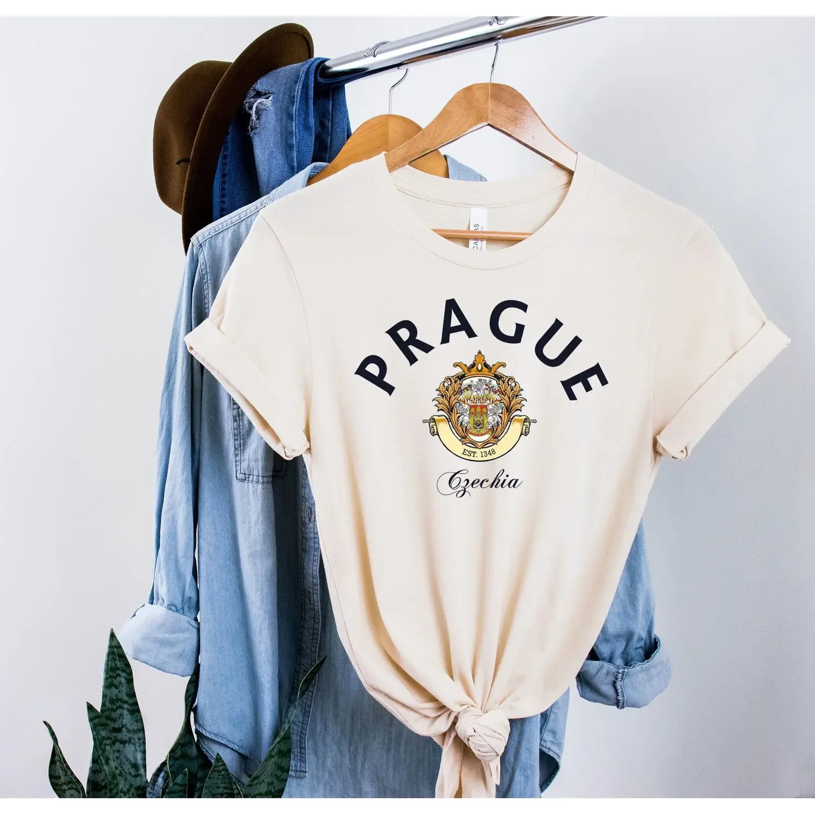 Prague T Shirt Czech trip Capital Baggy SweaT Soft and Comfortable Crewneck vintage Washed Slightly Versatile