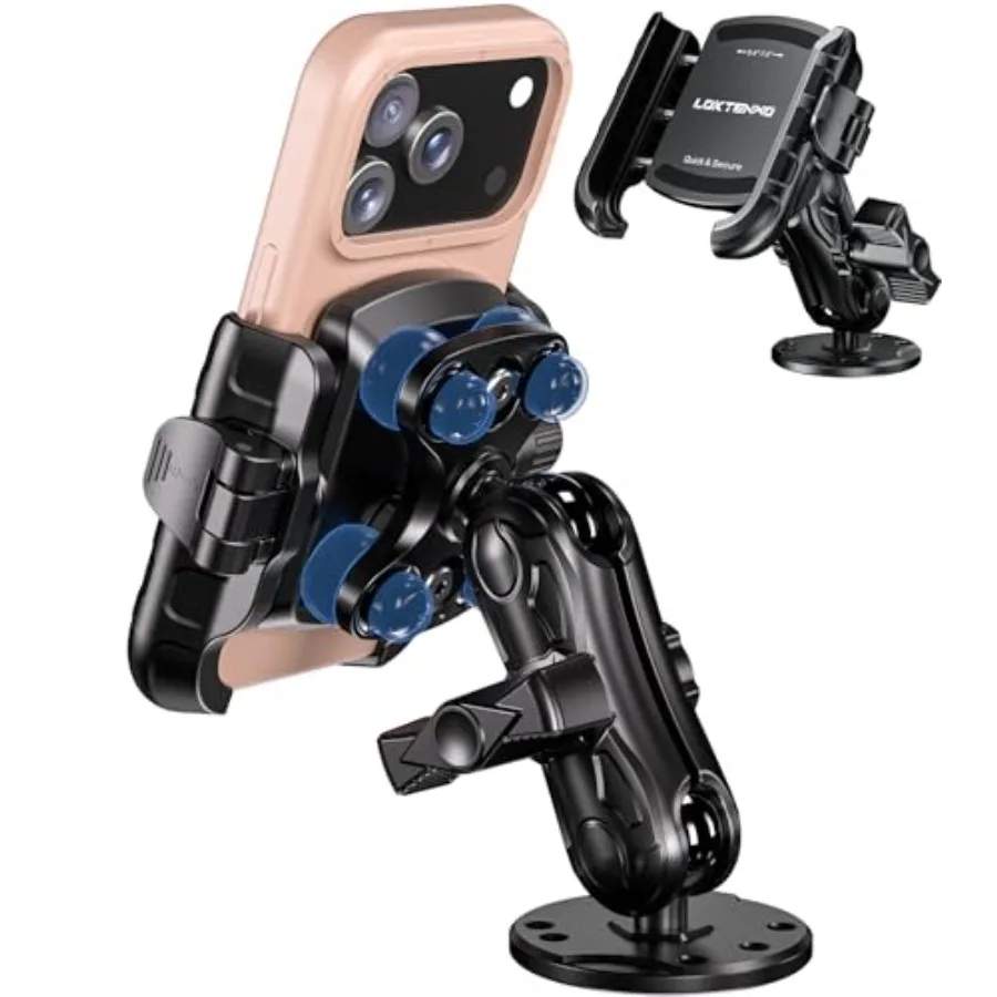 

Anti-Vibration Phone Mount Holder with Vibration Dampener [1s Lock and Release] [Camera Friendly] Aluminum AMPS Hole Round Plat