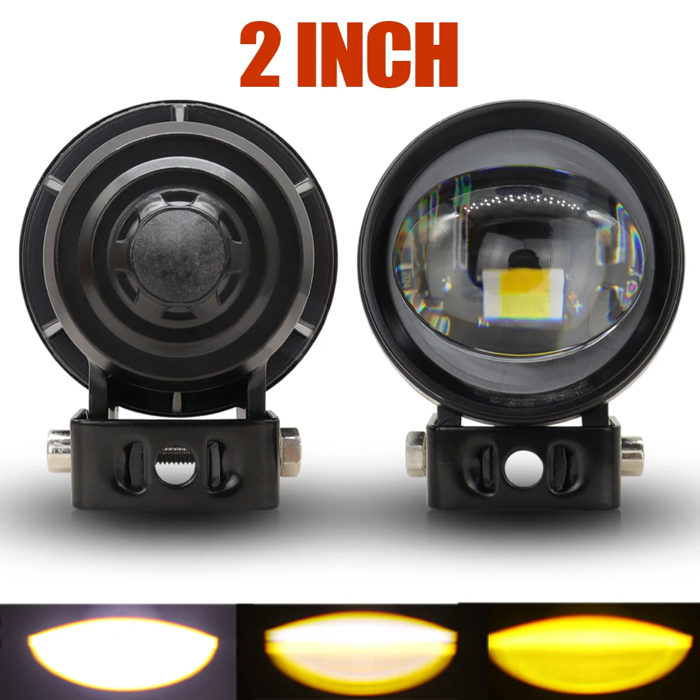 Lens Led Lights Motorcycle Headlight Auxiliary Spotlight white yellow 2 inch Driving fog lamp for 4x4 Off Road scooter motorbike