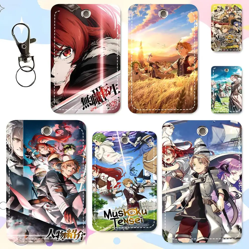 1pc Cartoon M-Mushoku Tensei-MT Anime Card Case Keychain Access Card Bag Key Tag Ring Leather Card Holder Key Ring Access