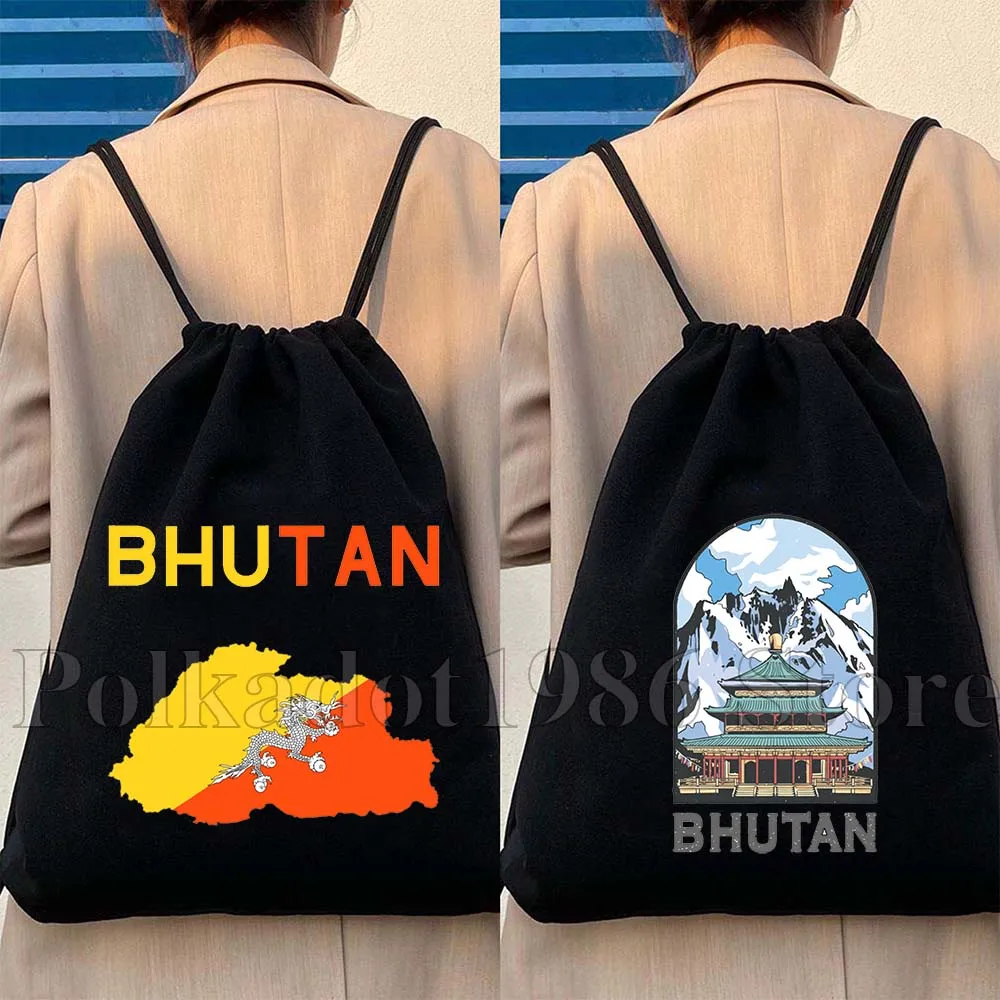 Bhutan Country Flag Map Bhutanese Cute Gifts Canvas Drawstring Bags Sports Soccer Backpack Sackpack String Bag for Sports Yoga