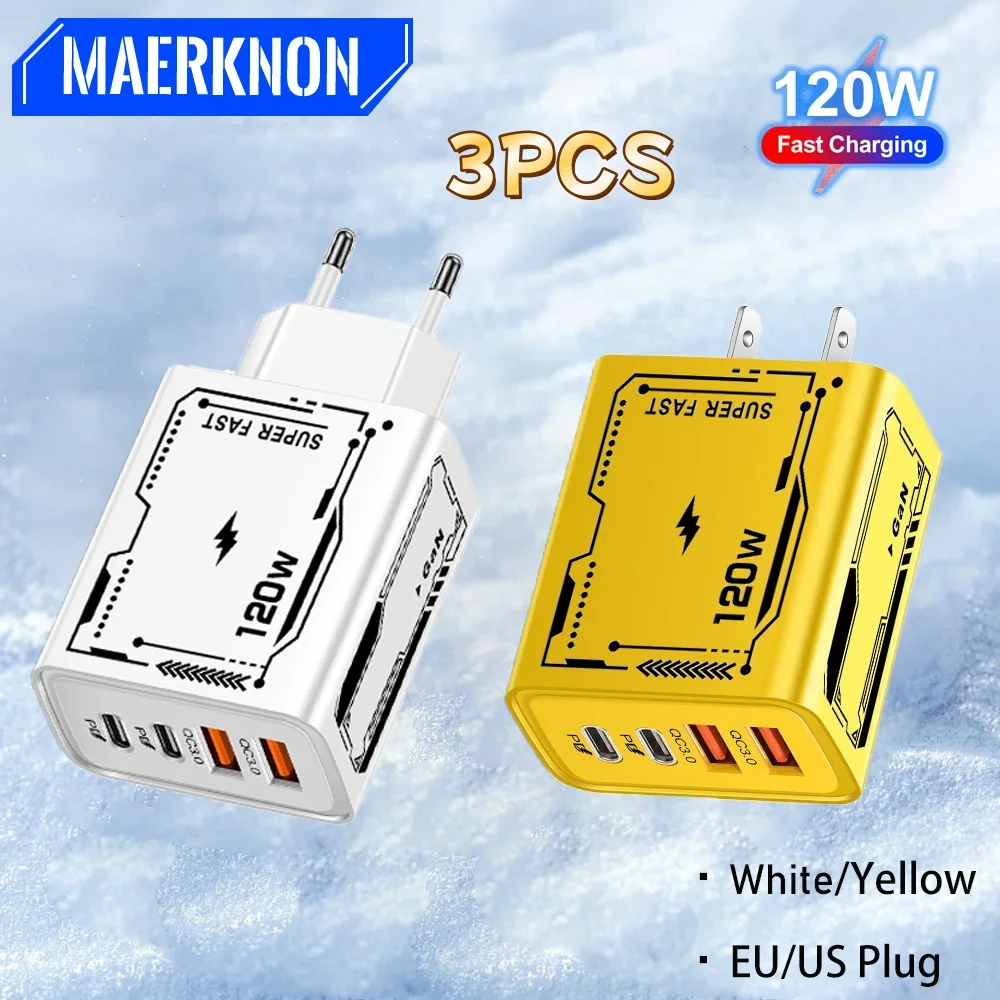 

120W 4 ports USB Fast Charging Charger Type C Quick Charge 3.0 Charger For iPhone 14 Samsung Xiaomi 14 EU/US Plug Wall Adapter