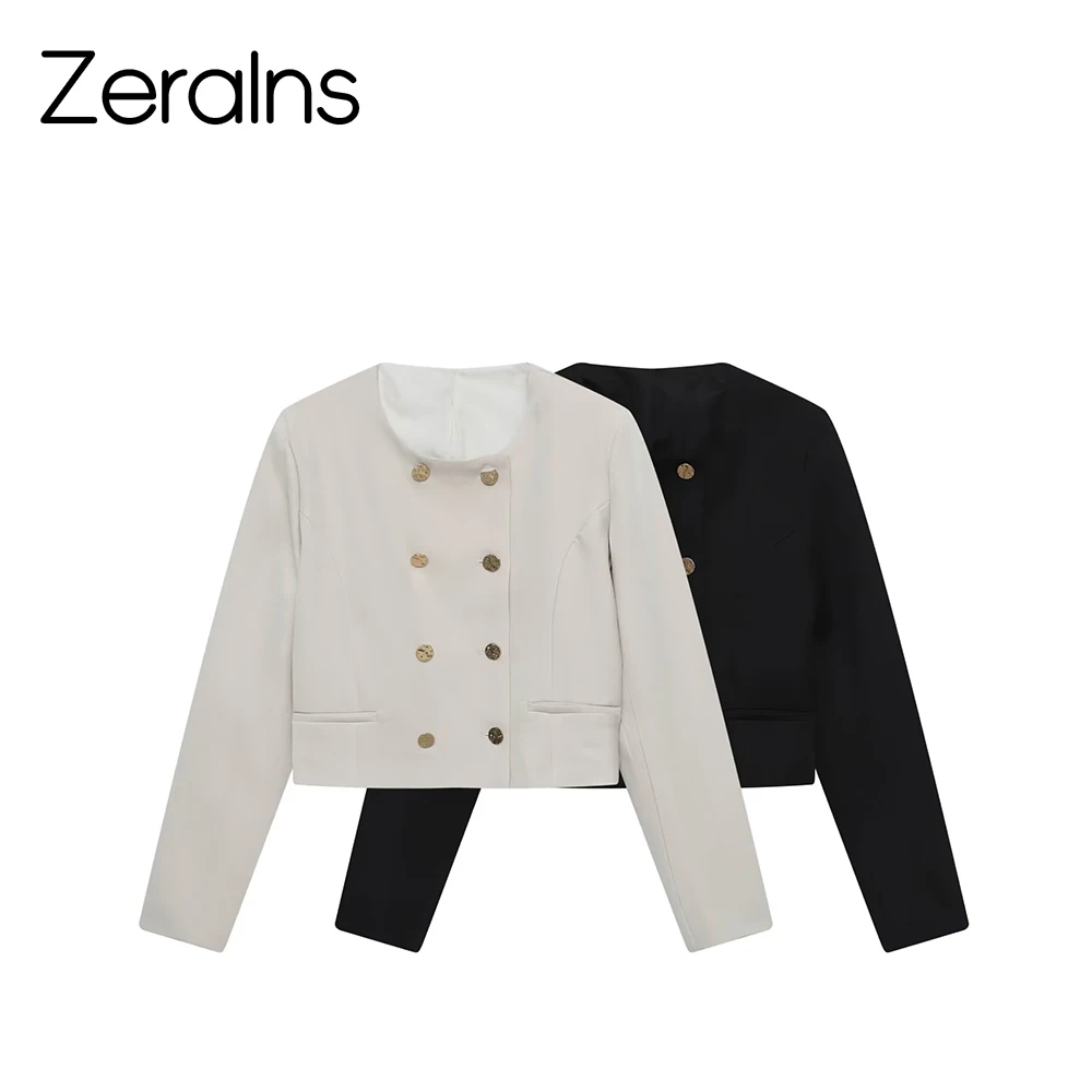 

ZERAINS 2025 Autumn New Commuting Style Premium Round Neck Slim Short Double breasted Suit Coat
