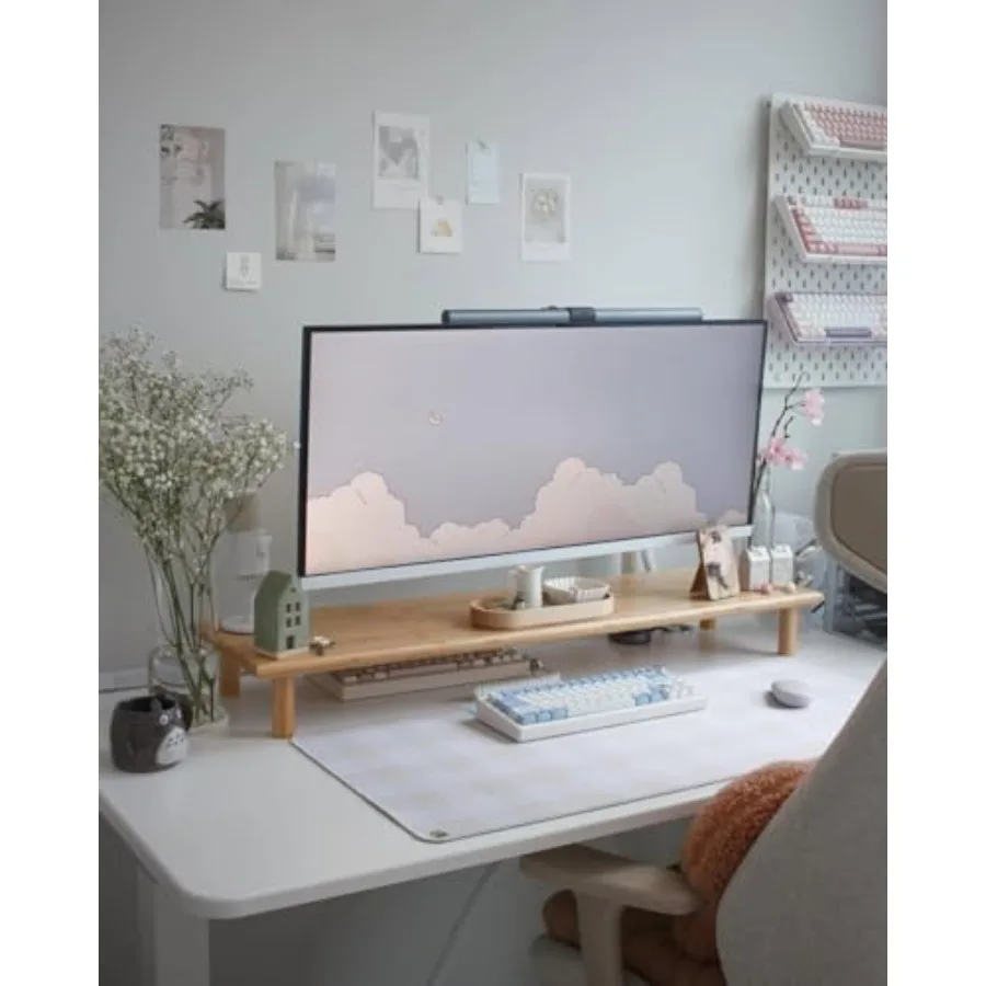 Bamboo Dual Monitor Shelf Monitor Stand Riser with Underneath Storage for Desk Office Supplies Supports Heavy TV up to 300 lbs