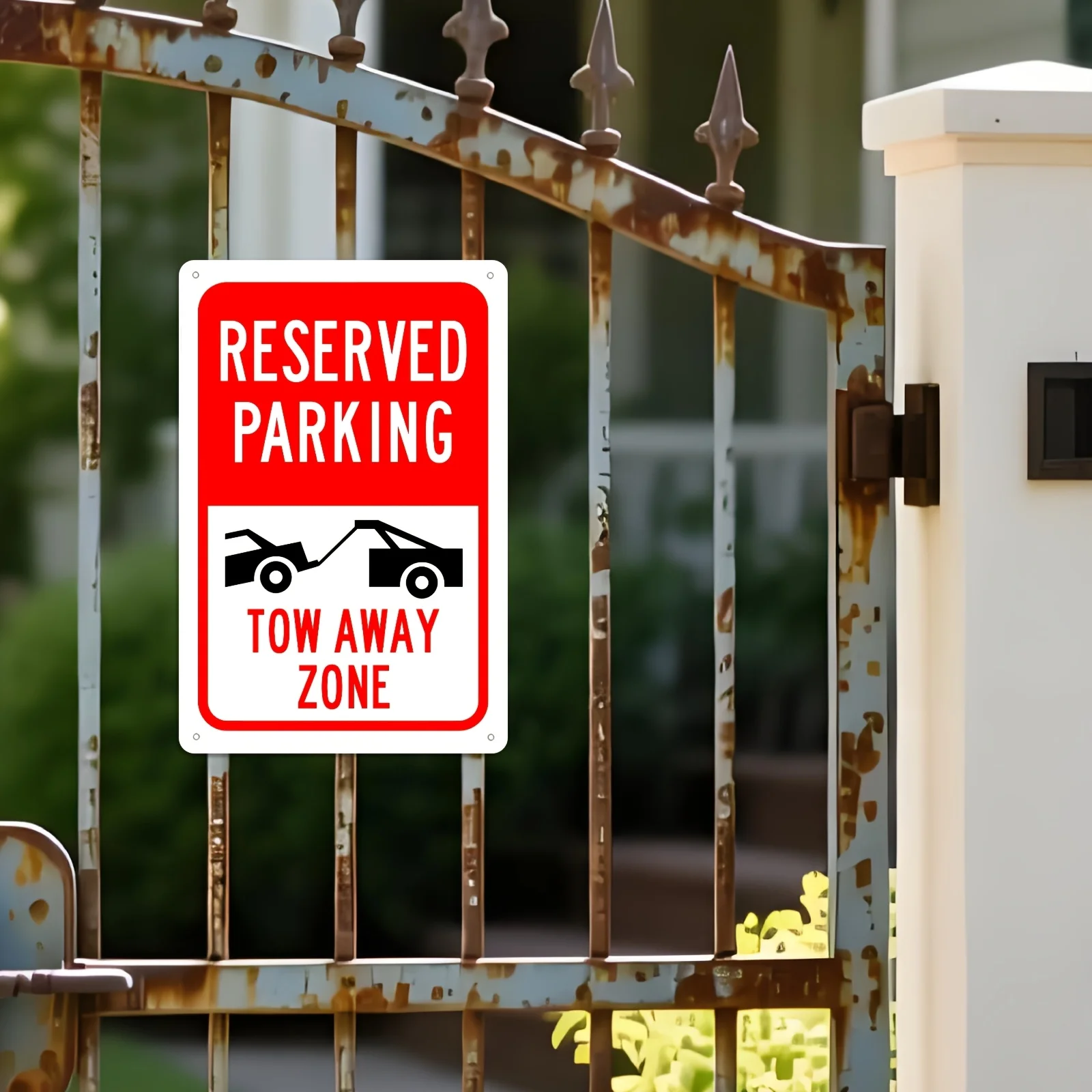 1pc Heavy-Duty Rust-Resistant Iron Reserved Parking Tow-Away Zone Sign - Red/English & Multilingual TOW AWAY Sign