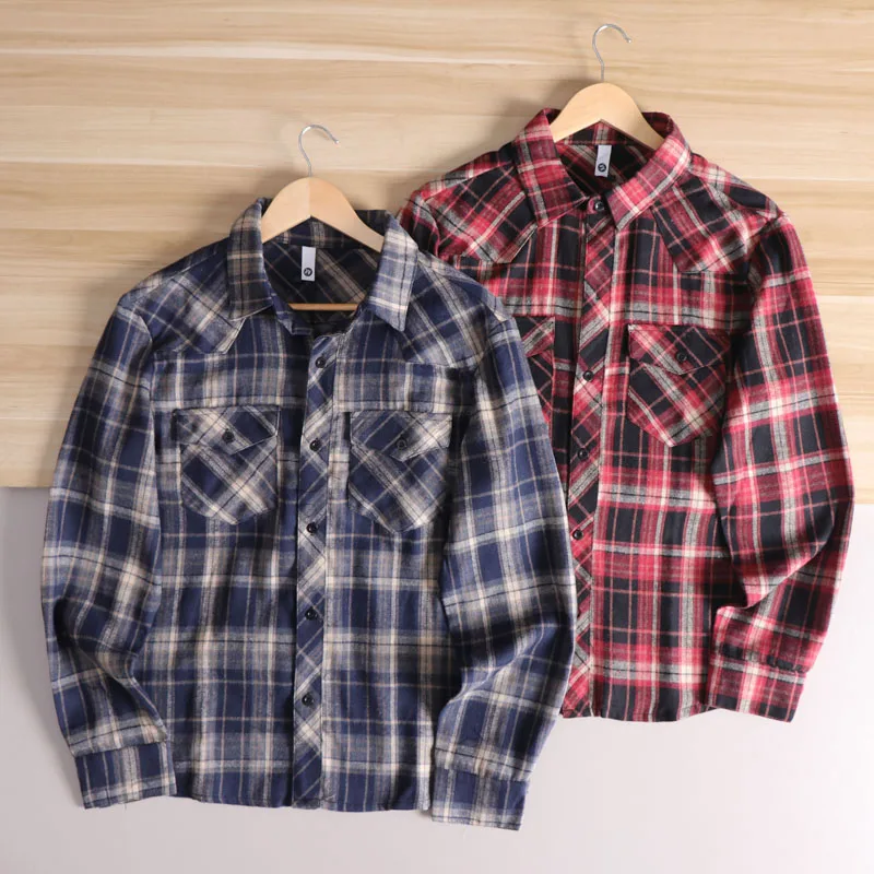 

Spring New Style American Washed Cotton Flannel Long Sleeve Loose Casual Collar Shirt Trendy Graded Thickness Standard Fit
