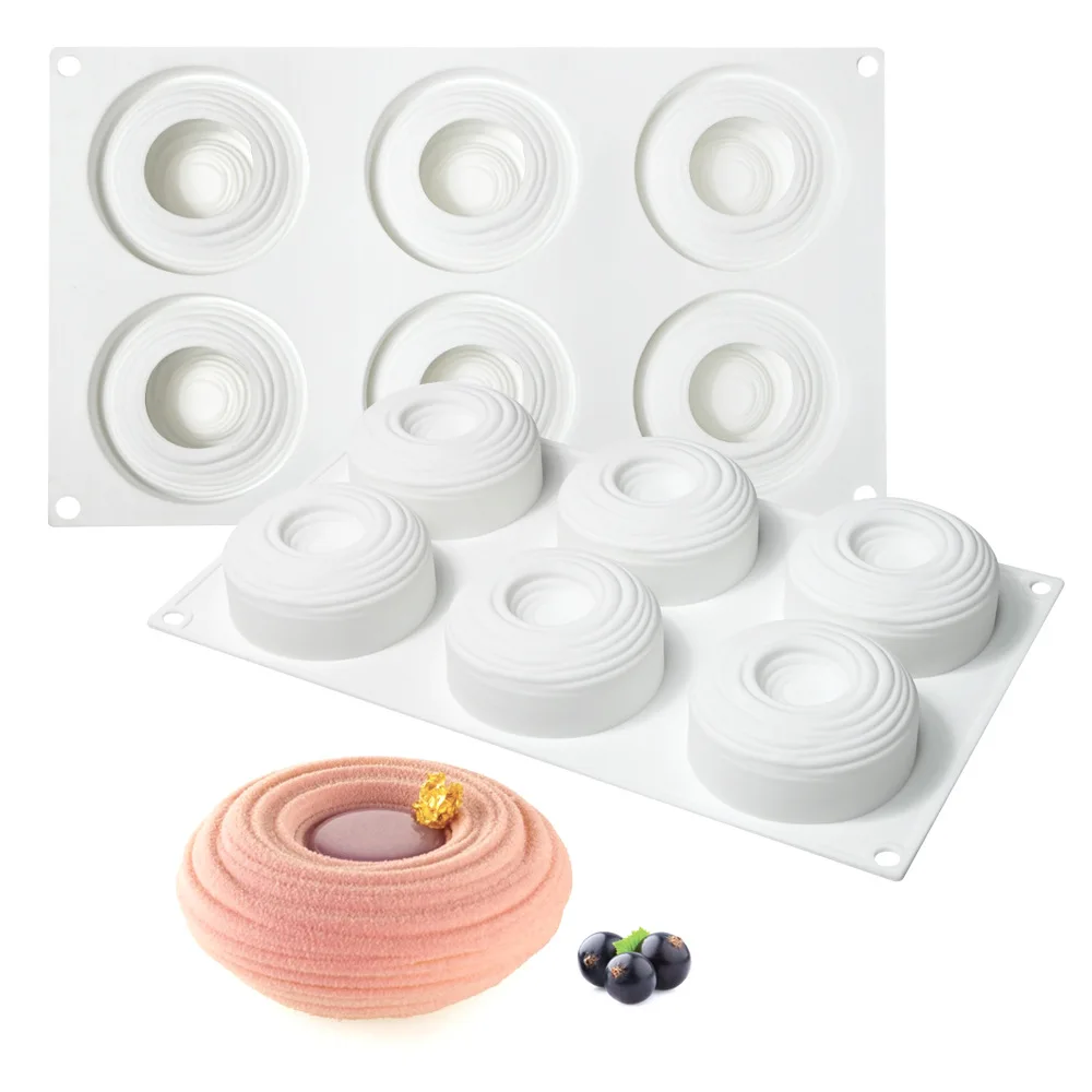 

6-in-a-row concave tornado mousse cake mold, circular water ripple chocolate silicone mold, aromatherapy candle mold