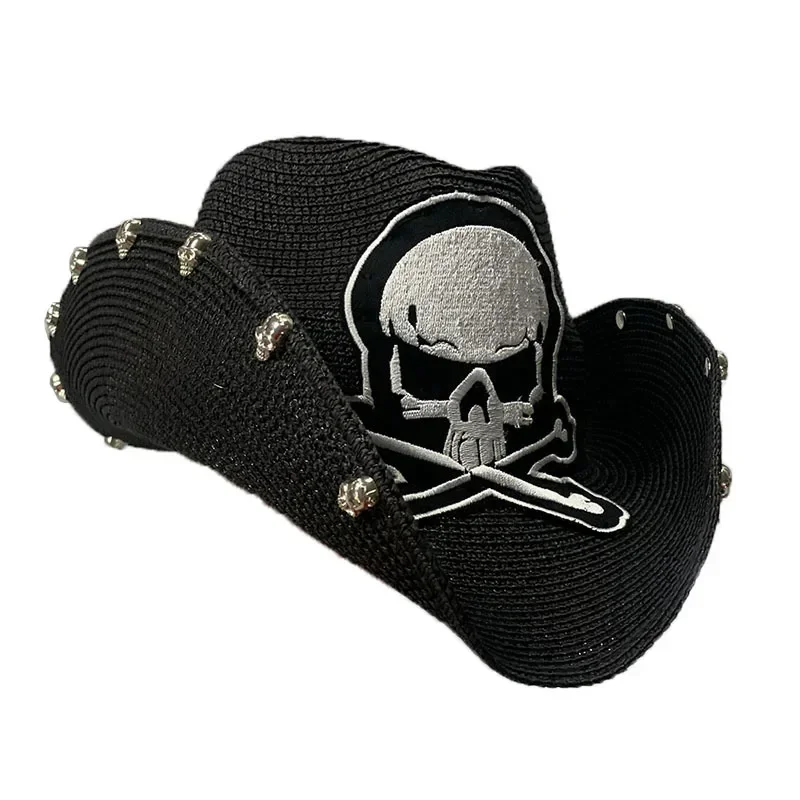 

Черная бумажная плетеная ковбойская шляпа с декором в виде черепа для фестиваля, унисекс