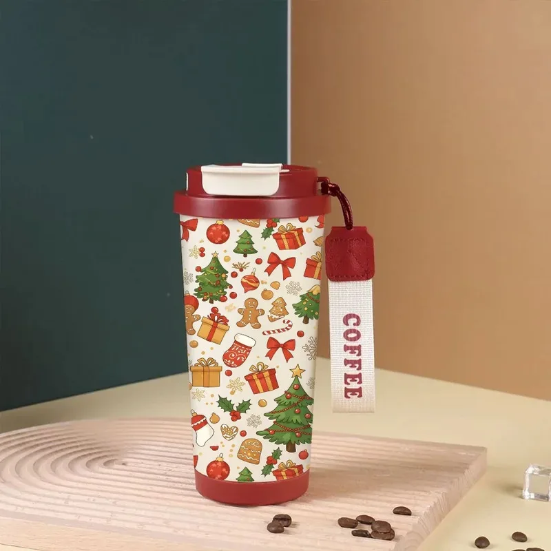 530ml christmas insulated stainless steel coffee tumbler, 316 vacuum thermal cup, portable xmas gift mug for hot and cold drinks