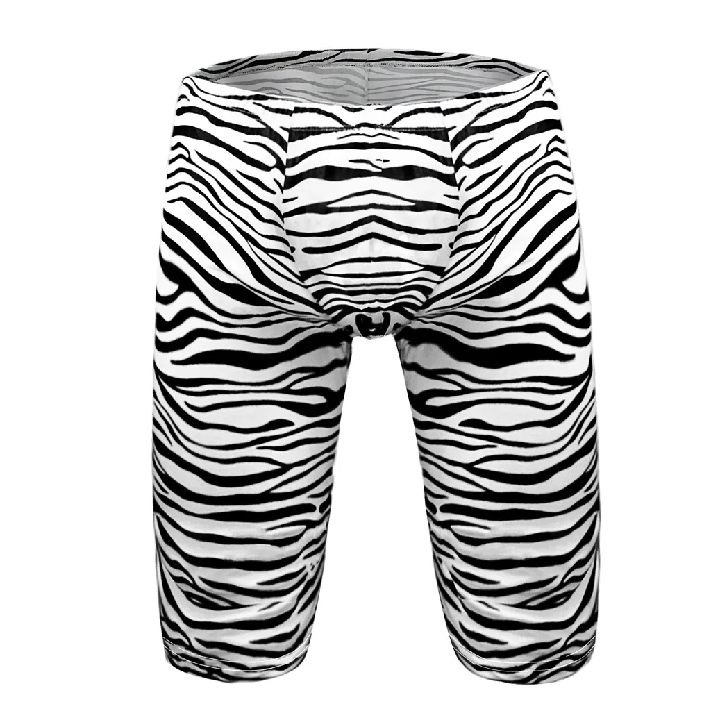Men Erotic Leg Trunks Zebra Striped Extend Boxer Shorts Youth Fashion Ice Silk Elastic Cool Feel Comfy Pajamas Quick Dry Panties