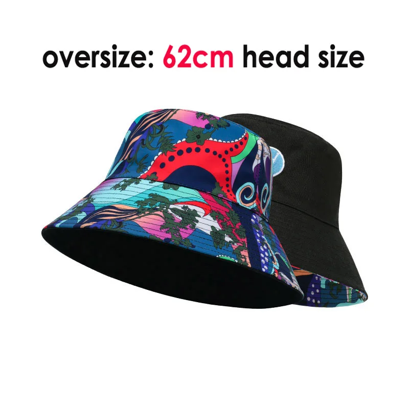 Oversize Panama Hat for Men Travel Beach Fisherman Hat Two Side Ware Bucket Hats for Women Big Heads 62 cm Bob Male Summer Hat