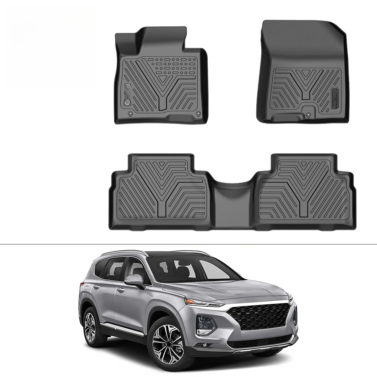 

3D-коврики для пола (передние + задние) для Hyundai Santa Fe 2019-2020, всепогодные, из TPE