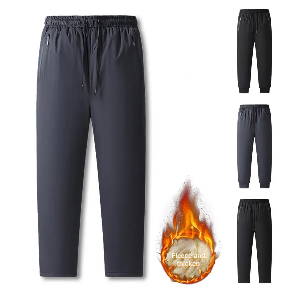 Pantalones hasta la rodilla para hombre, pantalones cálidos de felpa con cintura elástica, bolsillos con cremallera para deporte, viajes, trabajo, gruesos, para invierno