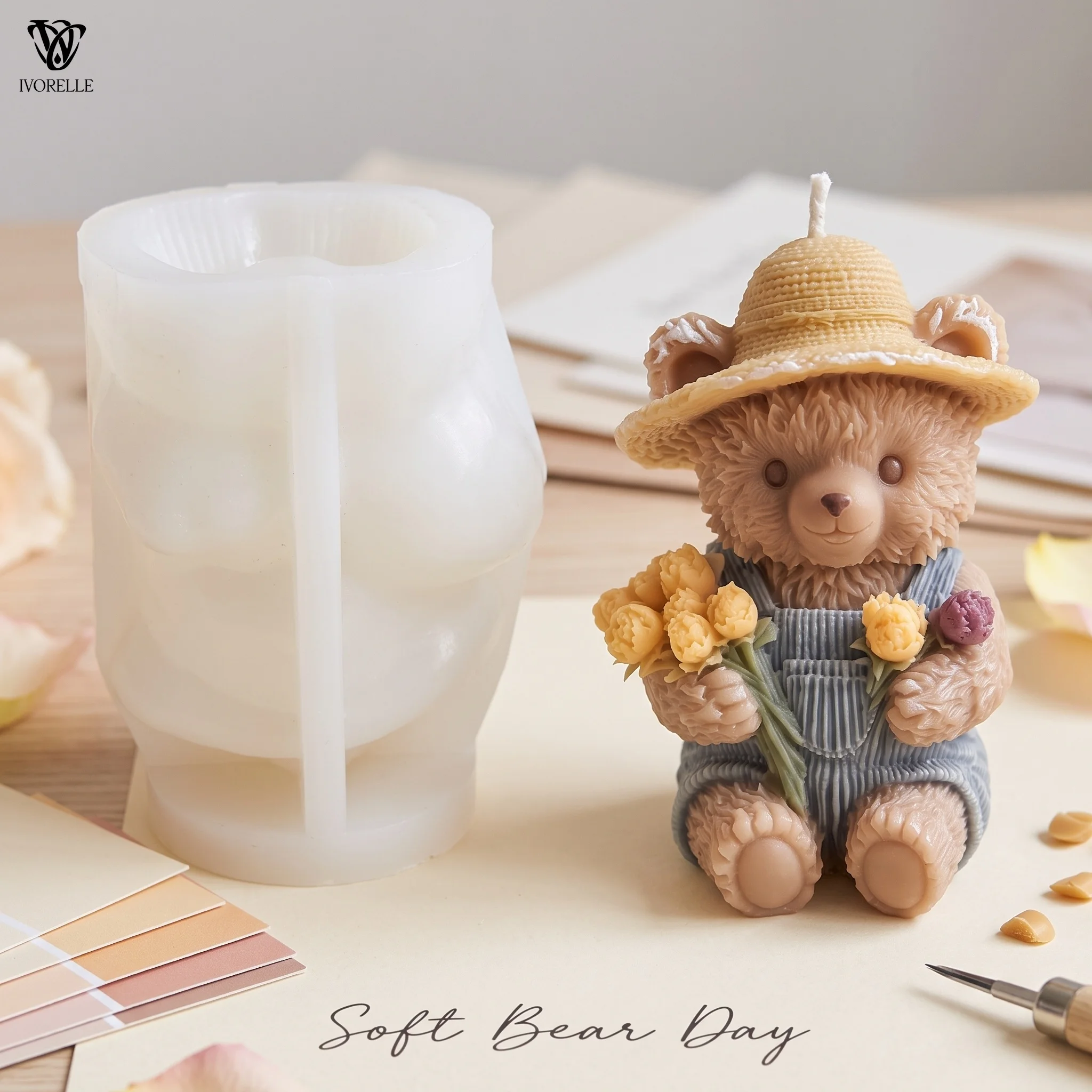 Resin Craft Ideas - IVORELLE Bear Silicone Candle Mold Straw