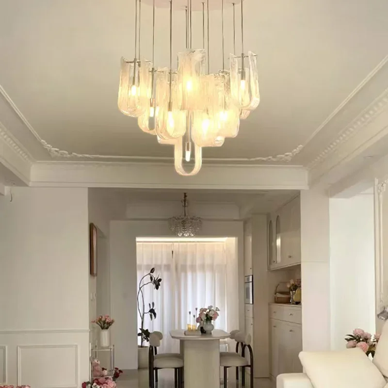 Einfacher Glaswolken-Nebel-Kronleuchter, cremefarbener Wind, warmes Wohnzimmer, Esszimmer, Schlafzimmer, Eingang, Homestay, Villa, Treppe, französische Lampe