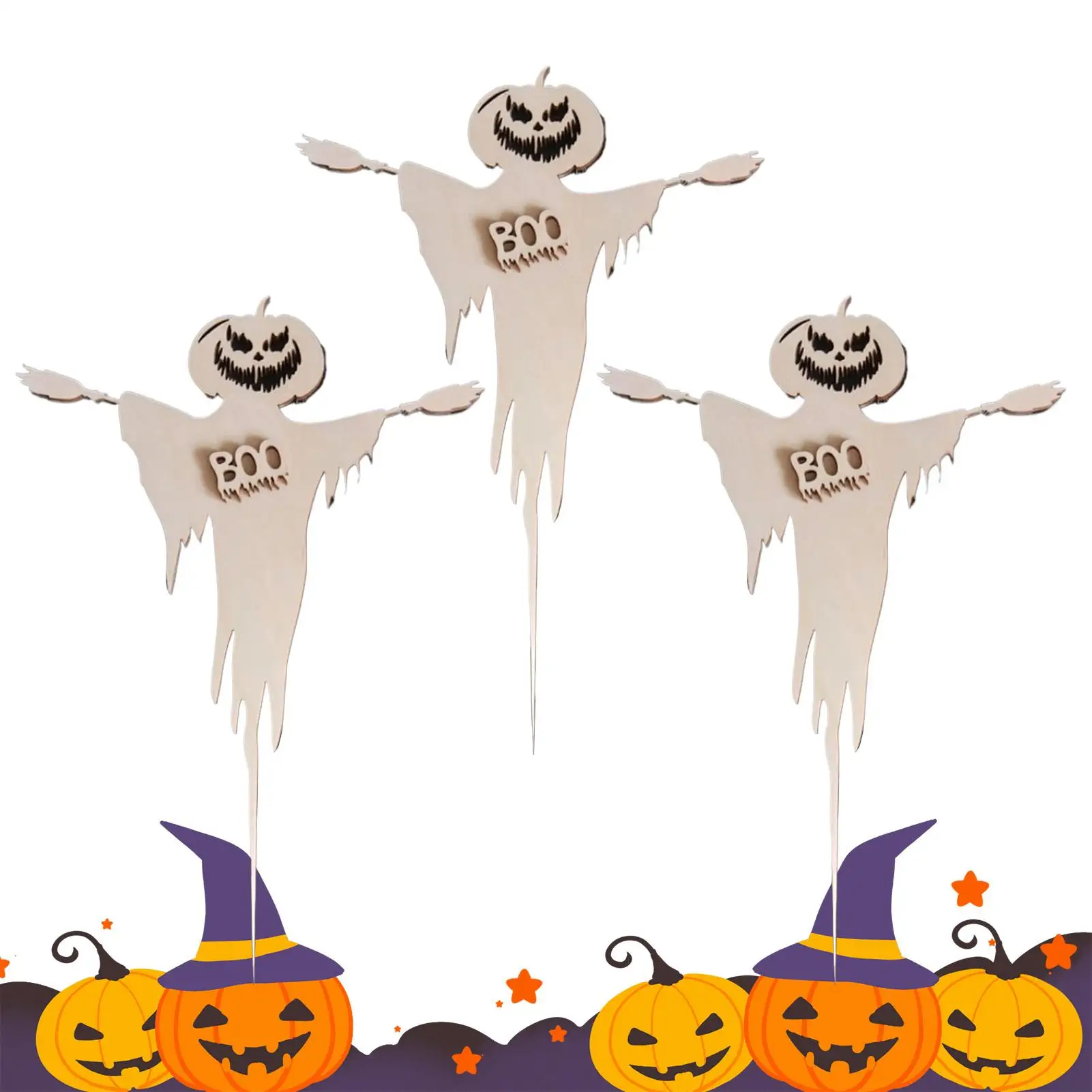 

3Pcs White Boo Ghostly Halloween Cupcake Toppers Cake Inserted Card For Kids Birthday Cake Decor Halloween Supplies Photo Props