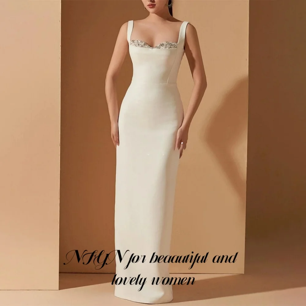

NFYN White Elegant Formal Gown Satin Sweetheart Prom Dresses Sleeveless Backless Mermaid Evening Dresses for Woman Customized