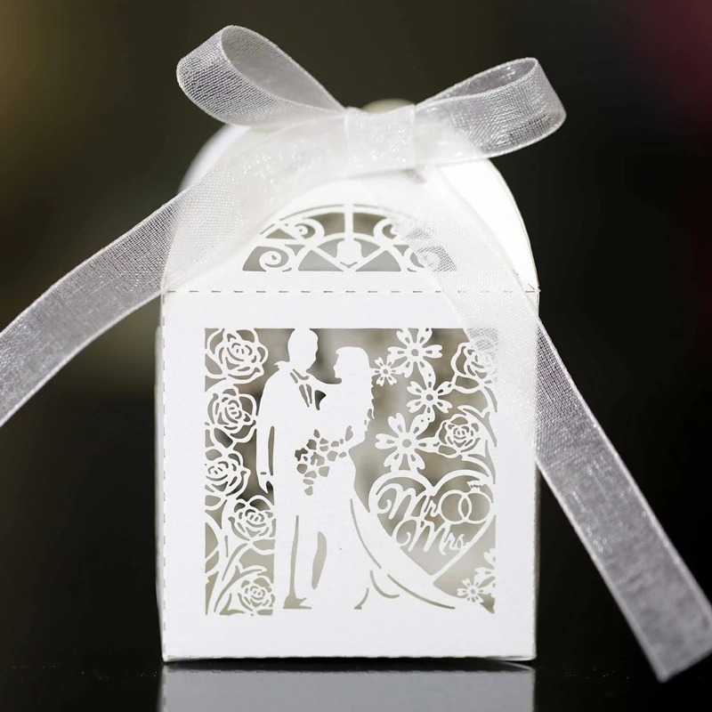 Cajas de Regalo de boda para novio, cintas de agradecimiento para invitados, embalaje de dulces, caja de Chocolate pequeña, venta al por mayor,