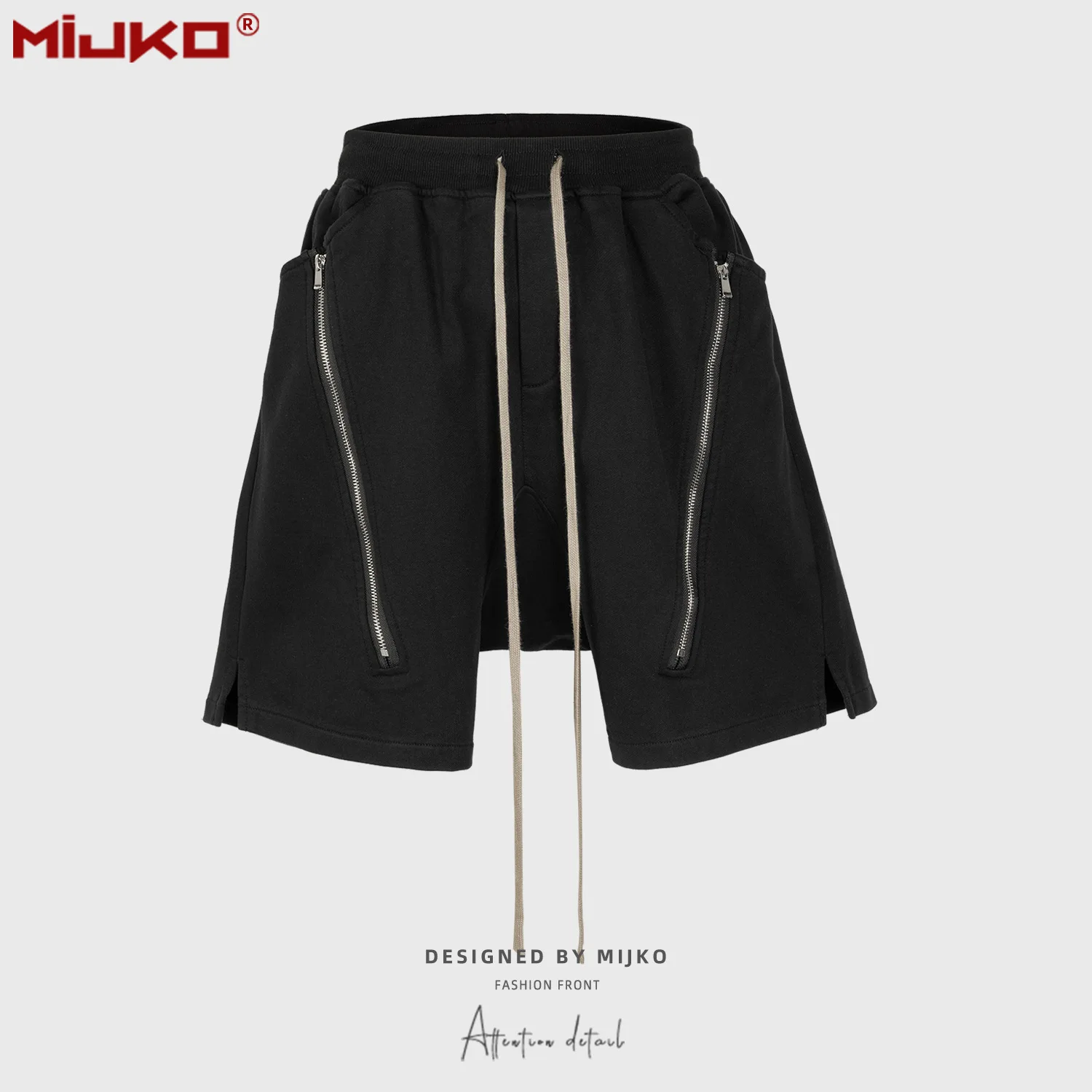 MIJKO Black Dark Grey Shorts Men Hip Hop Shorts Double Zipper Streetwear Fashion Short Pants 8327