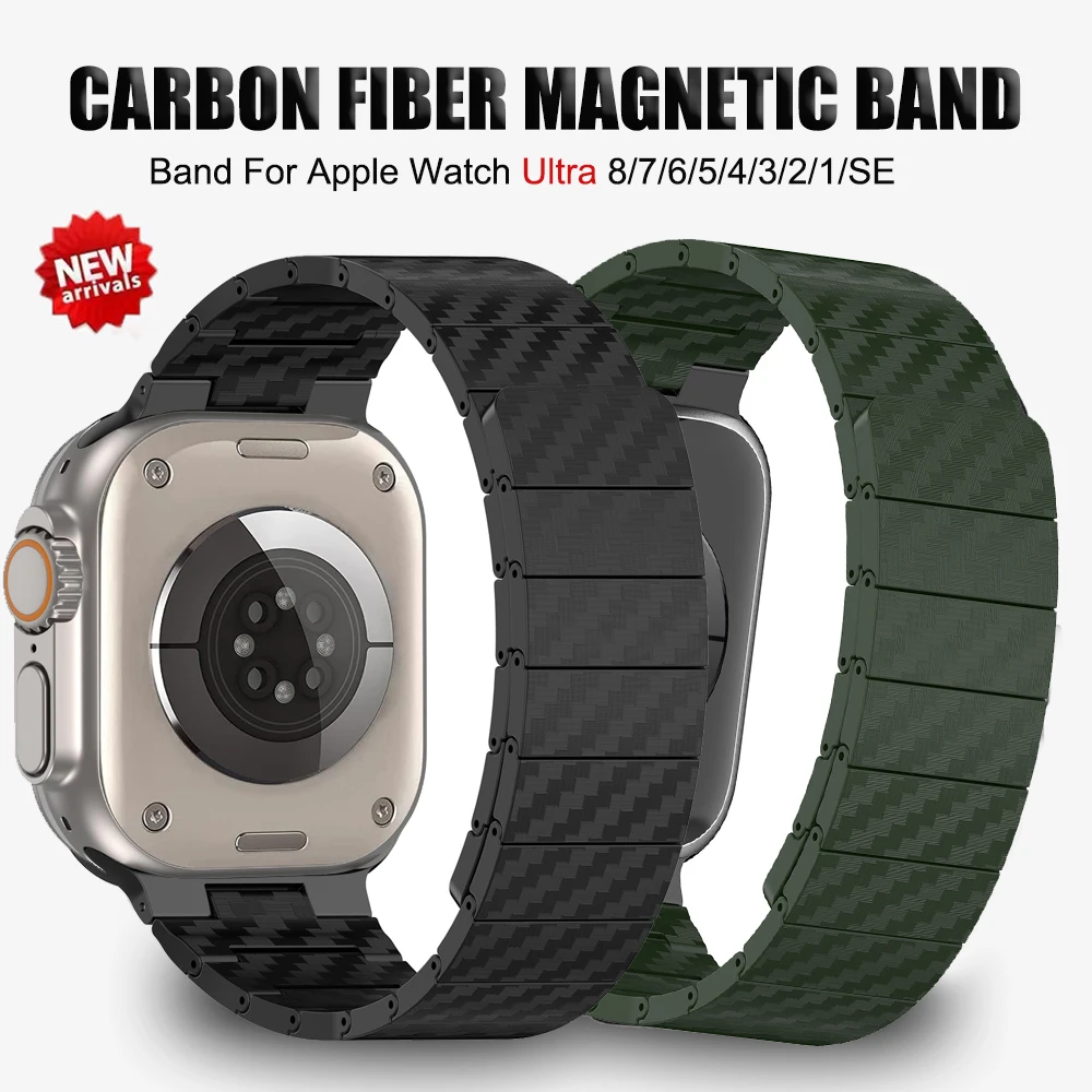 Carbon Fiber Magnetic Band for Apple Watch Ultra 49mm Strap IWatch Series 8 7 45MM 41mm 44mm 40 42mm 6 543 SE Light Bracelet Men