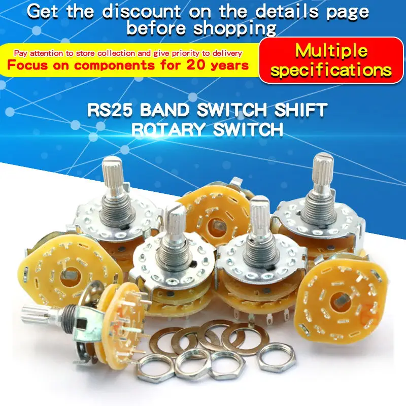 1PCS RS25 6mm Band Switch 1P11T 2P4T 2P5T 2P6T 3P3T 3P4T 4P3T 2P6T Selector Band Pole Position Knob Switch Band Switches
