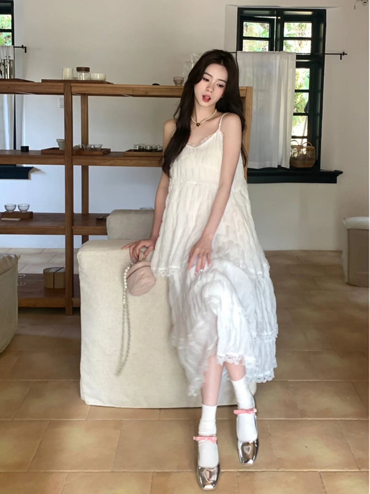 Vestidos femininos de linho em camadas com cordão maxi saia verão à beira-mar relaxado boêmio luz respirável confortável férias piquenique