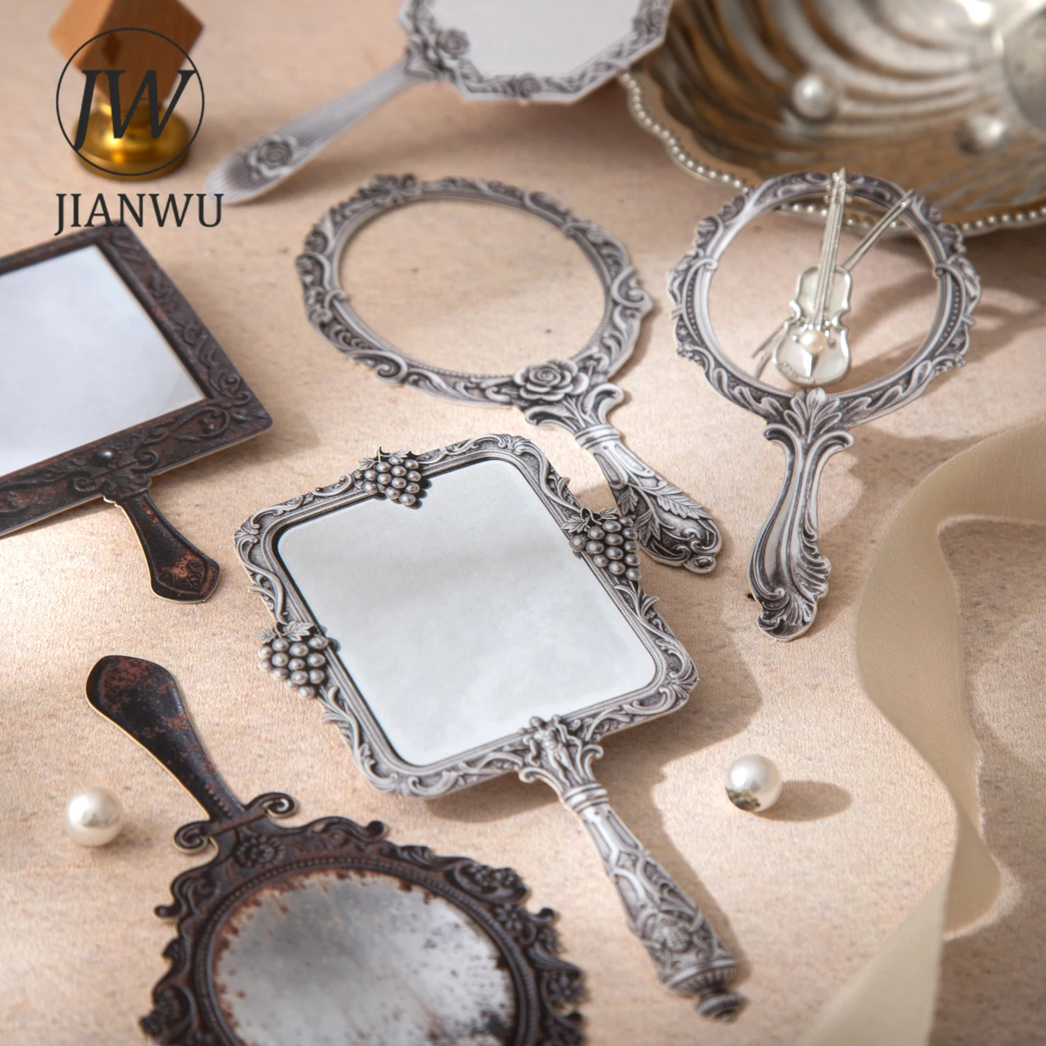 JIANWU Mirror Old Dream Series Vintage Hollow Mirror Landscape Material Collage Scrapbooking Sticker Creative Journal Stationery