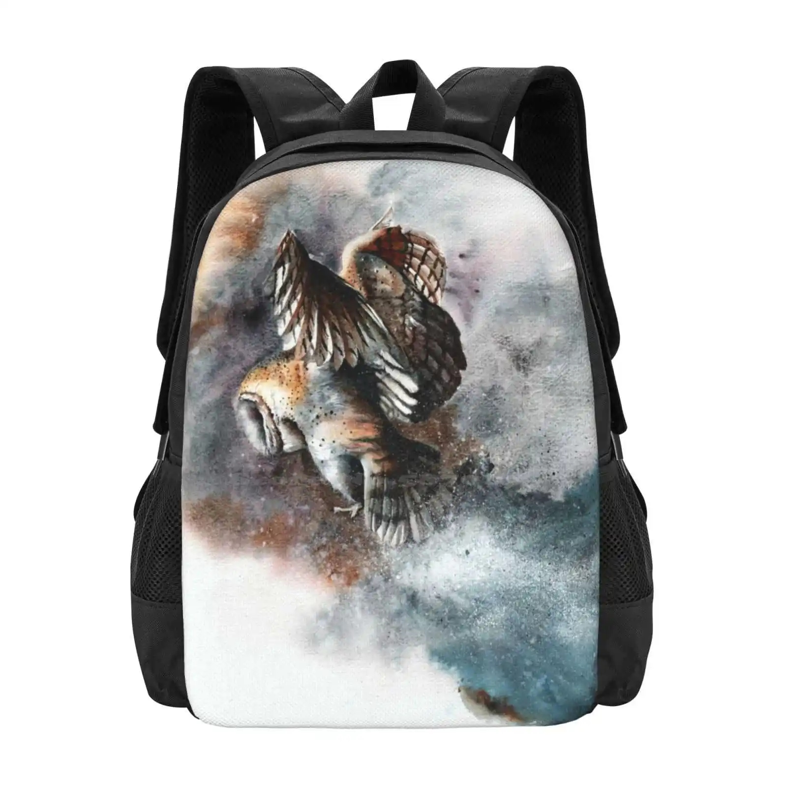 Schnee patrouille heißen Verkauf Rucksack Mode Taschen Scheune Eule Schnee Vogel Nacht Aquarell Peter Williams Tierwelt