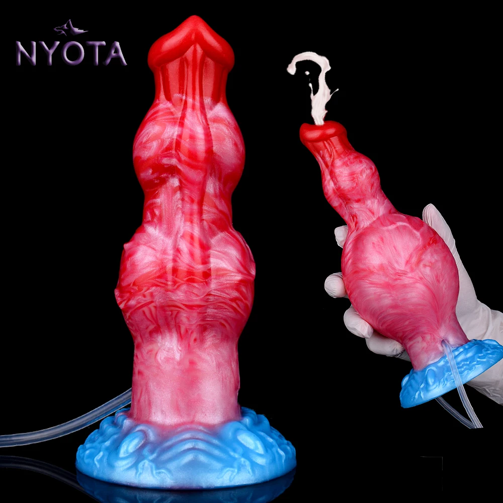 NYOTA-consolador inflable con nudo de perro para mujer, masturbador con ventosa, pene de silicona, prélimina, Juguetes sexuales para adultos