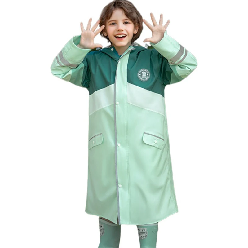 New Children\'s Waterproof Raincoat 1.2M-1.7M Student School Raincoat Splicing Seam Adhesive Kids Schoolbag Long Rain Coat