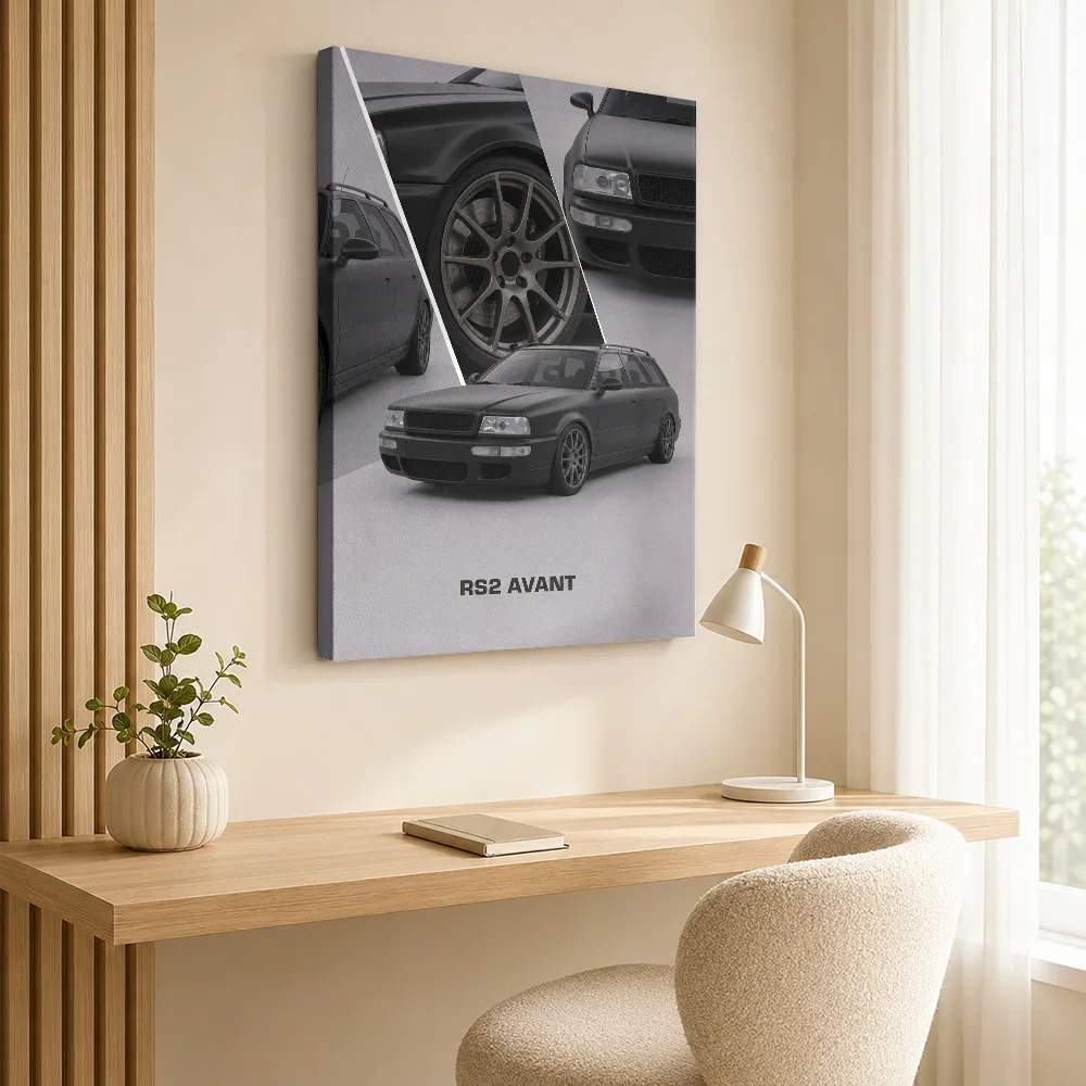 Black Sleek German RS2 Avant Car Framed Canvas Poster Customized Photo Dynamic Illustration Style Canvas Wall Art Garage Decor