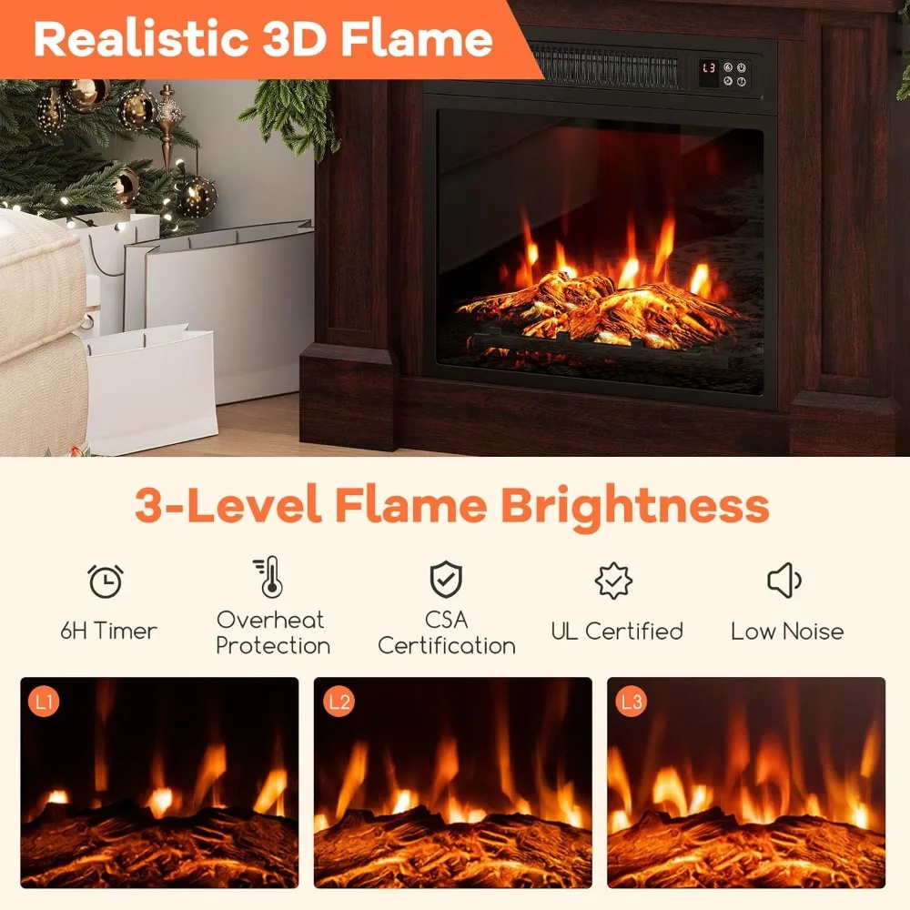 32-inch SIMOE Electric Fireplace with Mantel, 3 Flame Settings, Remote Control, 6-Hour Timer, Overheat Safeguard, 1400W Power