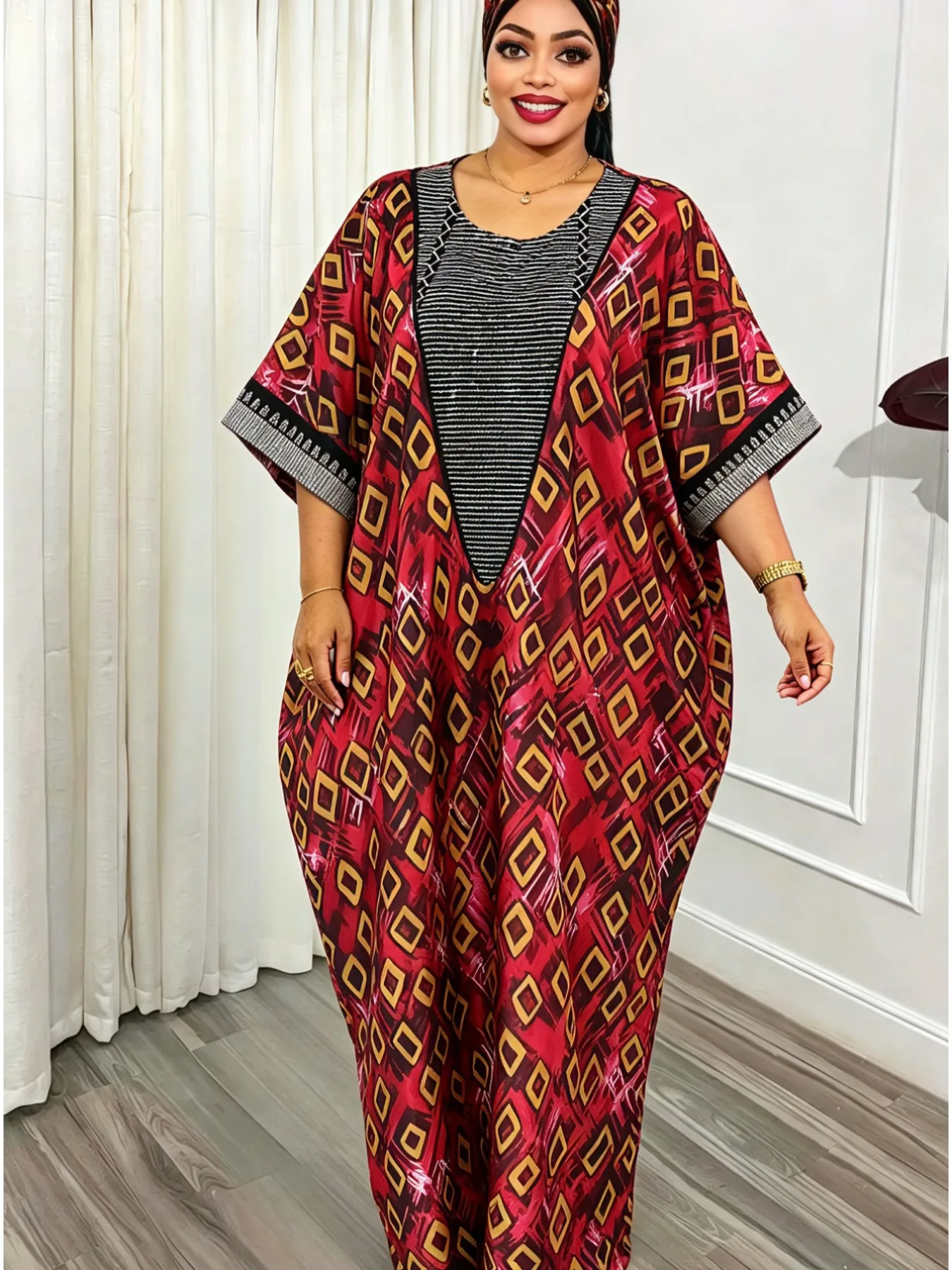 

Plus Size Islamic Traditional Abaya Sequined Printed Large Size Long Dress Middle Eastern Robe African Eid Dress With
