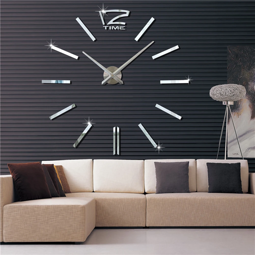 

3D Diy Modern Large Frameless Mirror Sticker For Home Decoration Silver Aa Operated Easy Install Gift Business Holiday