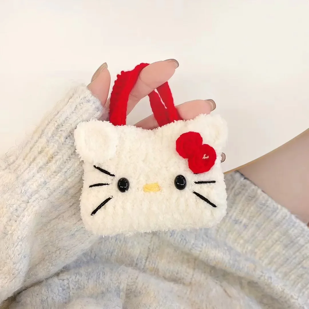 

Cute Cartoon Sanrio plush Hello Kitty Handbag Bag Warm Winter Furry Plush Earphone Case For AirPods 4 1 2 3 Headphone Bag