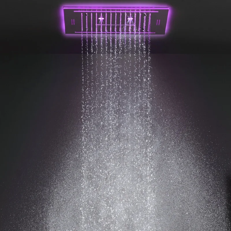 304 Stainless Steel Mirror Color Bath Faucet Full Set Concealed Shower Head Thermostatic LED Bathroom Shower Set
