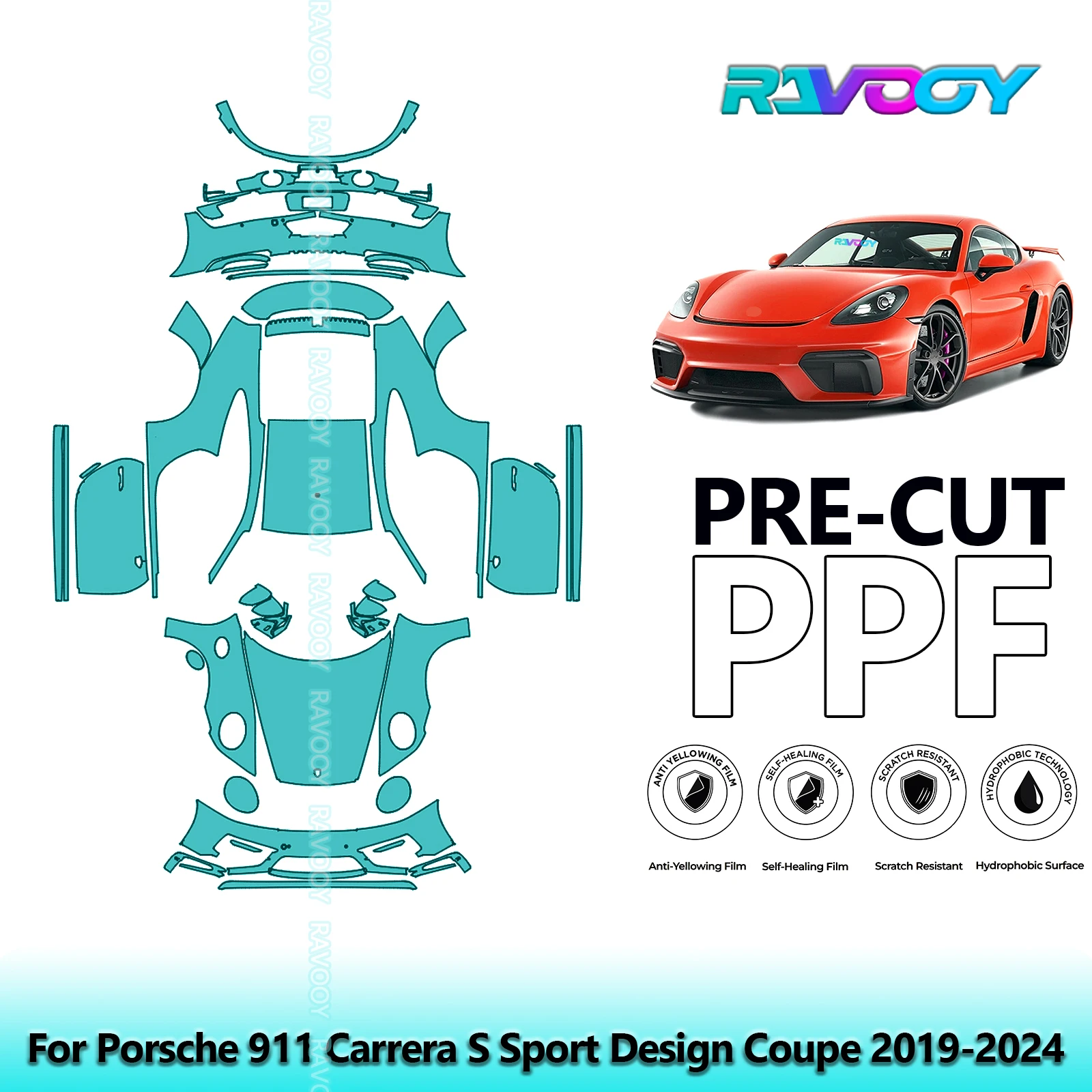 

8.5Mil Precut PPF Paint Protection Film Full Vehicle Clear Bra For Porsche 911 Carrera S Sport Design Coupe 2019-2024