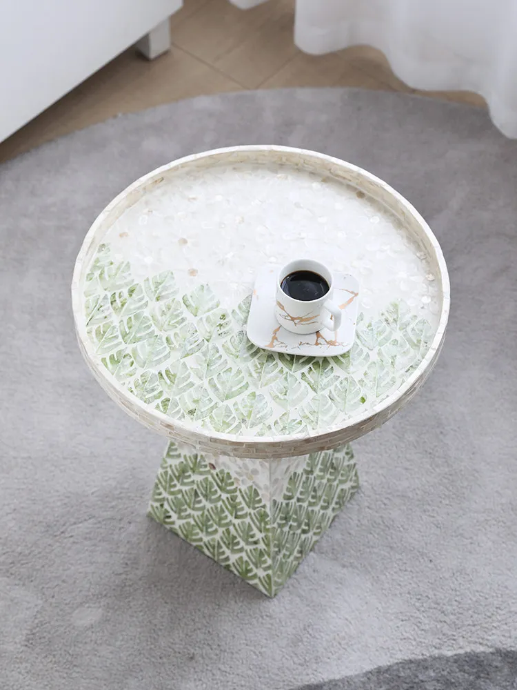 Creative Natural Beimu Tea Tables Living Room Decoration TV Cabinet Sofa Side Corner Table Luxury Shell Furniture Round Desk