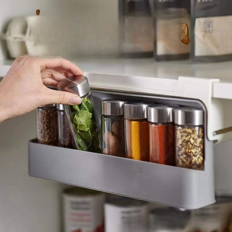 Wall Mount Adjustable Spice Rack Organizer, No-Drill Seasoning Holder Set with 5 Tier Shelves for Kitchen Salt/Sugar/Jars